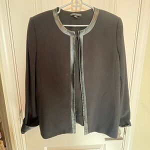 Tahari black blazer,  leather like trim. Size 14.